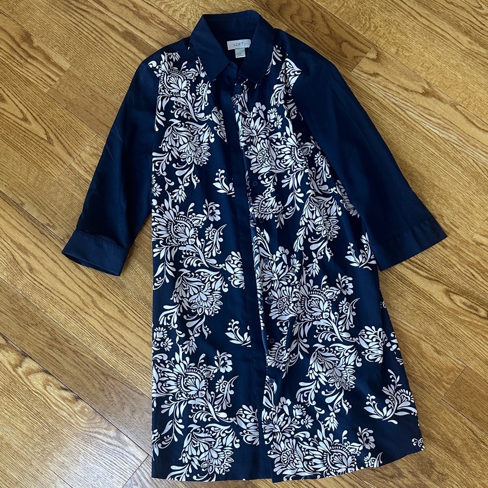 Long silky button down tunic NWOT